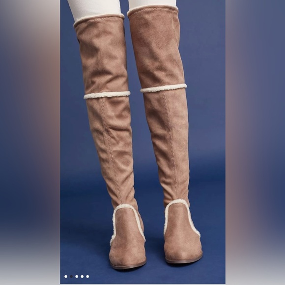 NWOT Charles David Sz7.5 brown/beige pullon over the knee boots by Anthropologie - Picture 2 of 10